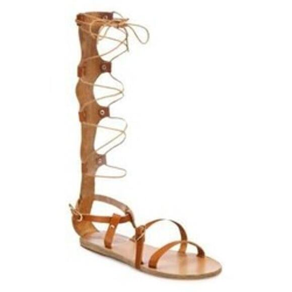 Ancient Greek Sandals Women 38 Sofia Tall Lace Up Gladiator Leather Handmade Tie - Picture 2 of 15